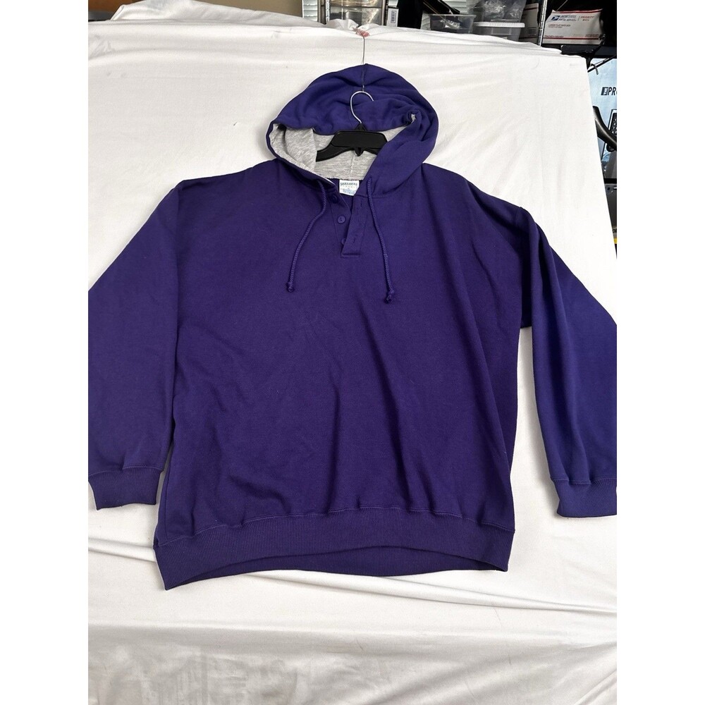 Vintage Mervyns Cheetah XL Purple Henley Hoodie Pullover Fleece 90s Sweatshirt